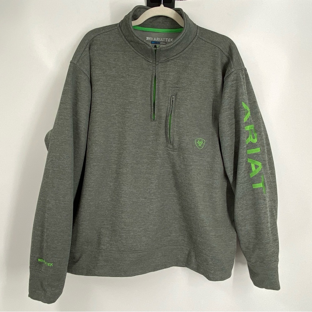 Ariat Tek Quarter Zip Jacket Gray‎ Green Chest Pocket Size Large